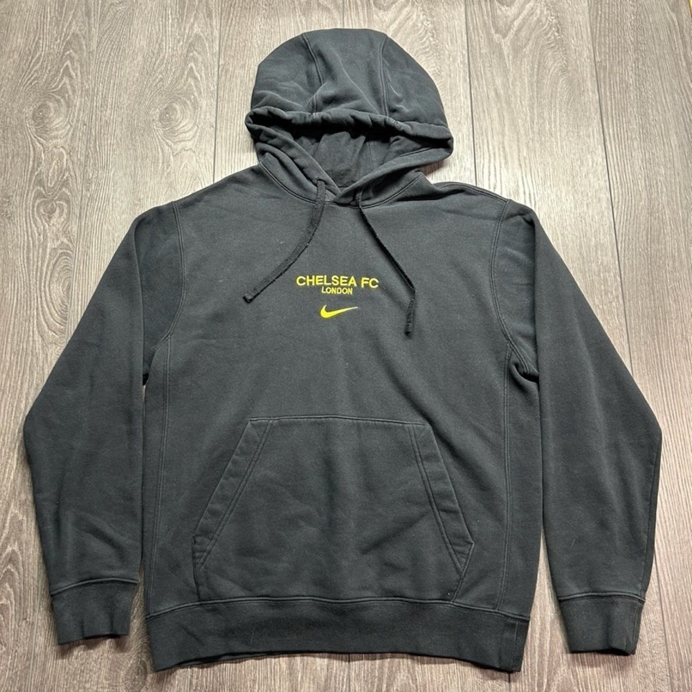 Nike Chelsea FC London Hoodie Mens Small Black Yellow Pullover Sweatshirt